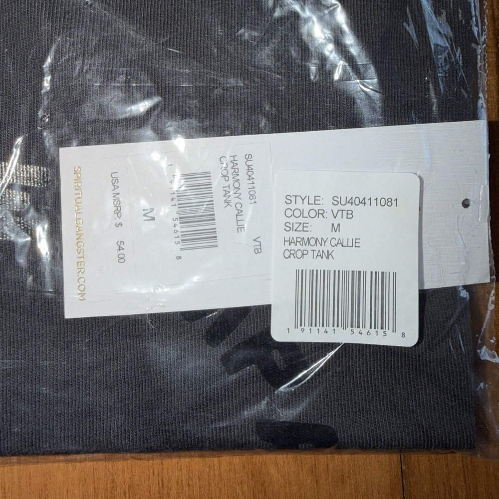 NEW Spiritual Gangster Women's Harmony Callie Crop Tank Med Vintage Black - Picture 2 of 12